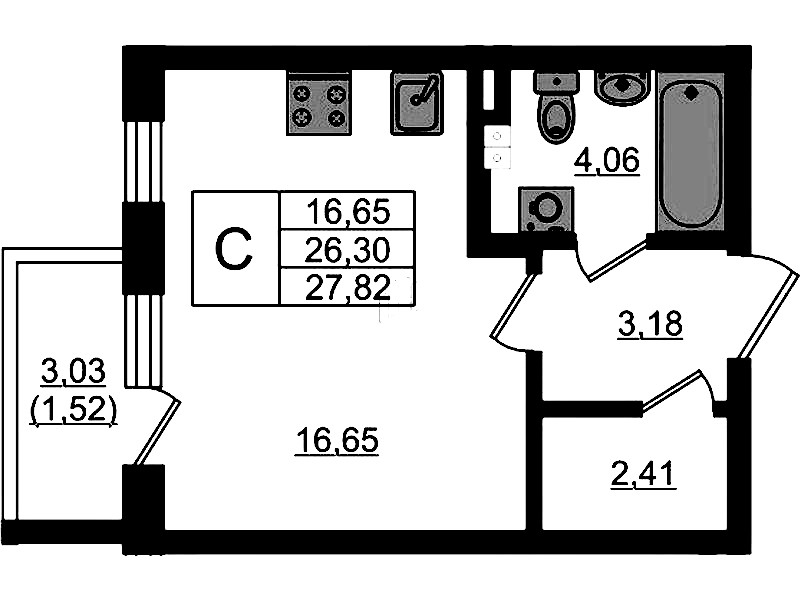 Квартира студия 27.82 м², 4/4 эт., ЖК «Новая история»